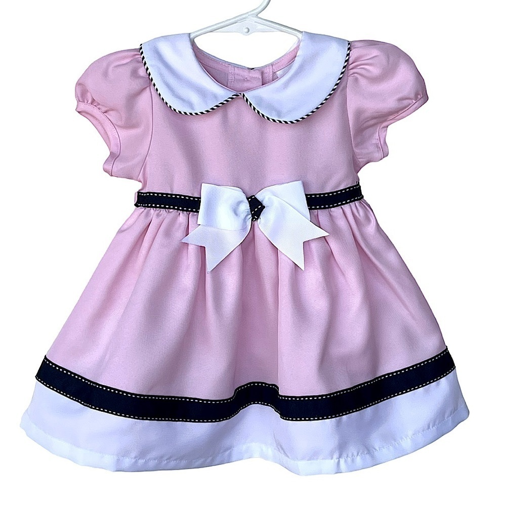 Rare Editions Pink Navy & White Short Sleeve Dress Collar Size 12 Months